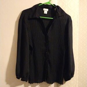 Nicola black crinkle button up top sheer Buttons Polyester XL